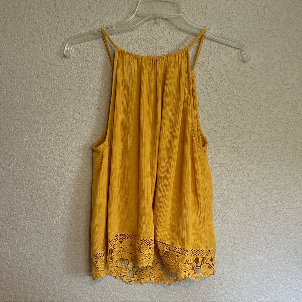 Pretty Mustard Yellow Strappy Tank with Lace Bottom Size M